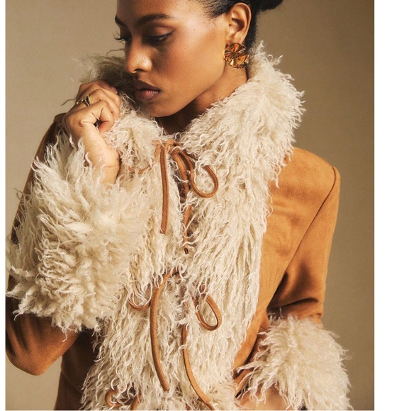 Classic Vegan Suede Fur Front Tie Fitted Jacket - Picture 7 of 7